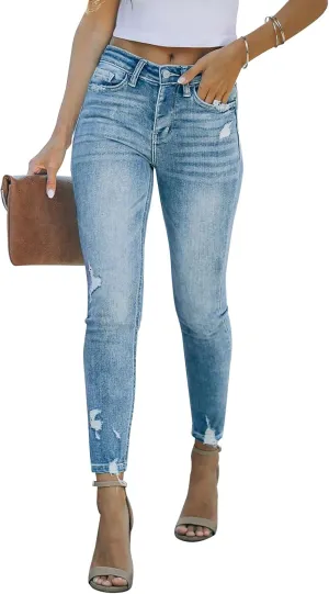 KUNMI Women's Ripped Skinny Jeans Distressed Stretchy Denim Pants