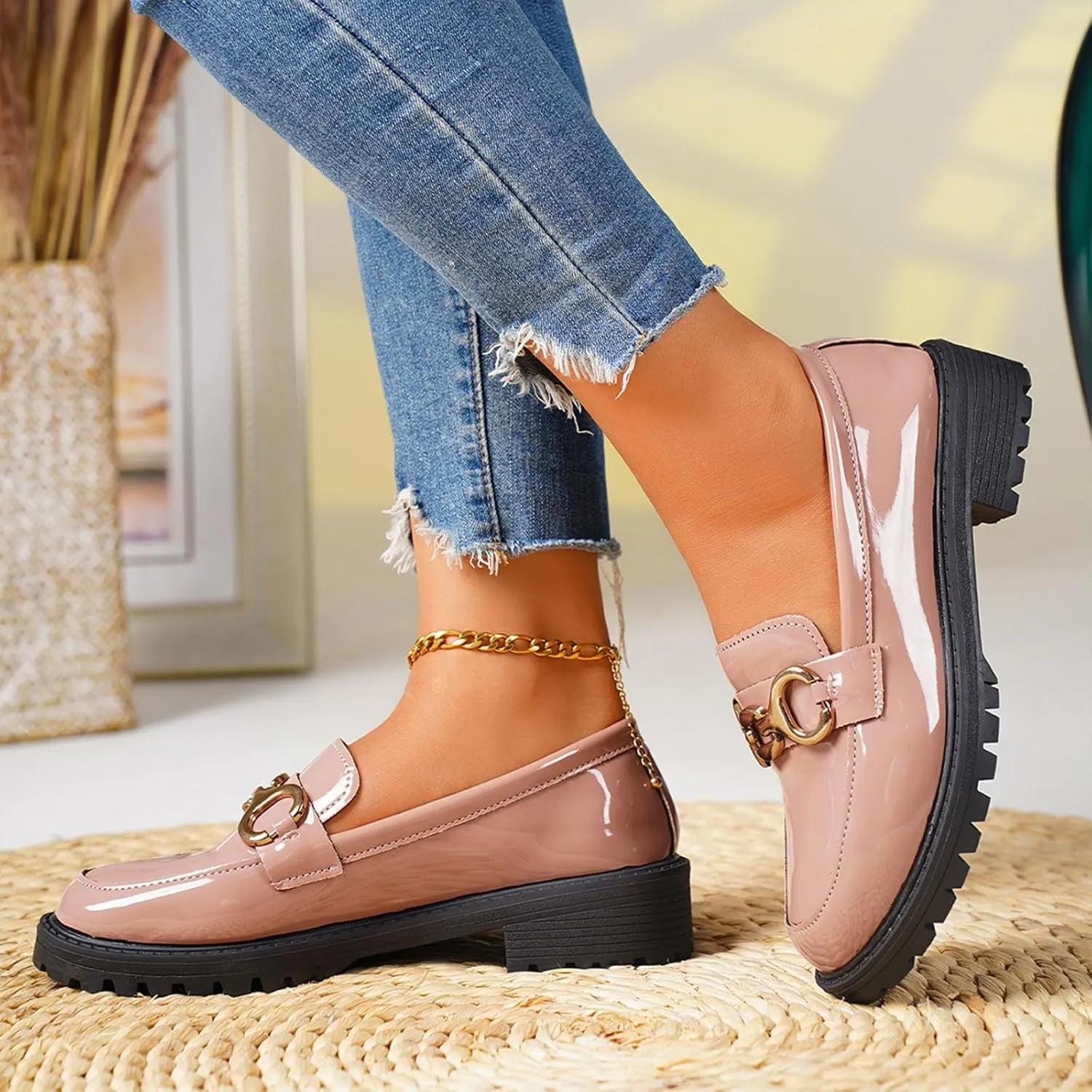 Ladies Fashion Soft Sole Leather Slip On Comfortable Thick Soled Casual Shoes Lady Shoe with Arch Support