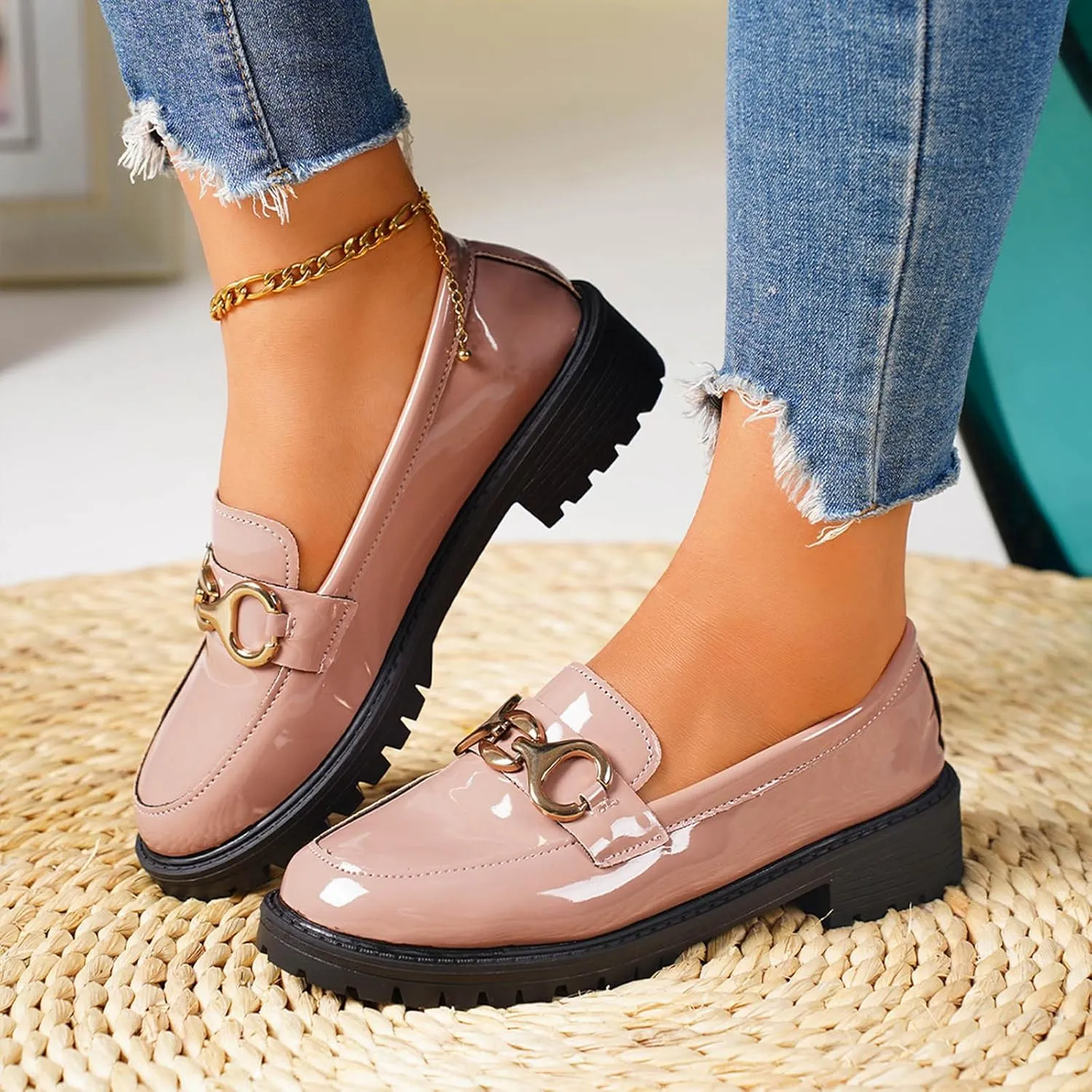 Ladies Fashion Soft Sole Leather Slip On Comfortable Thick Soled Casual Shoes Lady Shoe with Arch Support