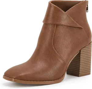 LAICIGO Women's Square Toe Ankle Boots High Chunky Stacked Heel Slip On Criss Cross Zipper Booties
