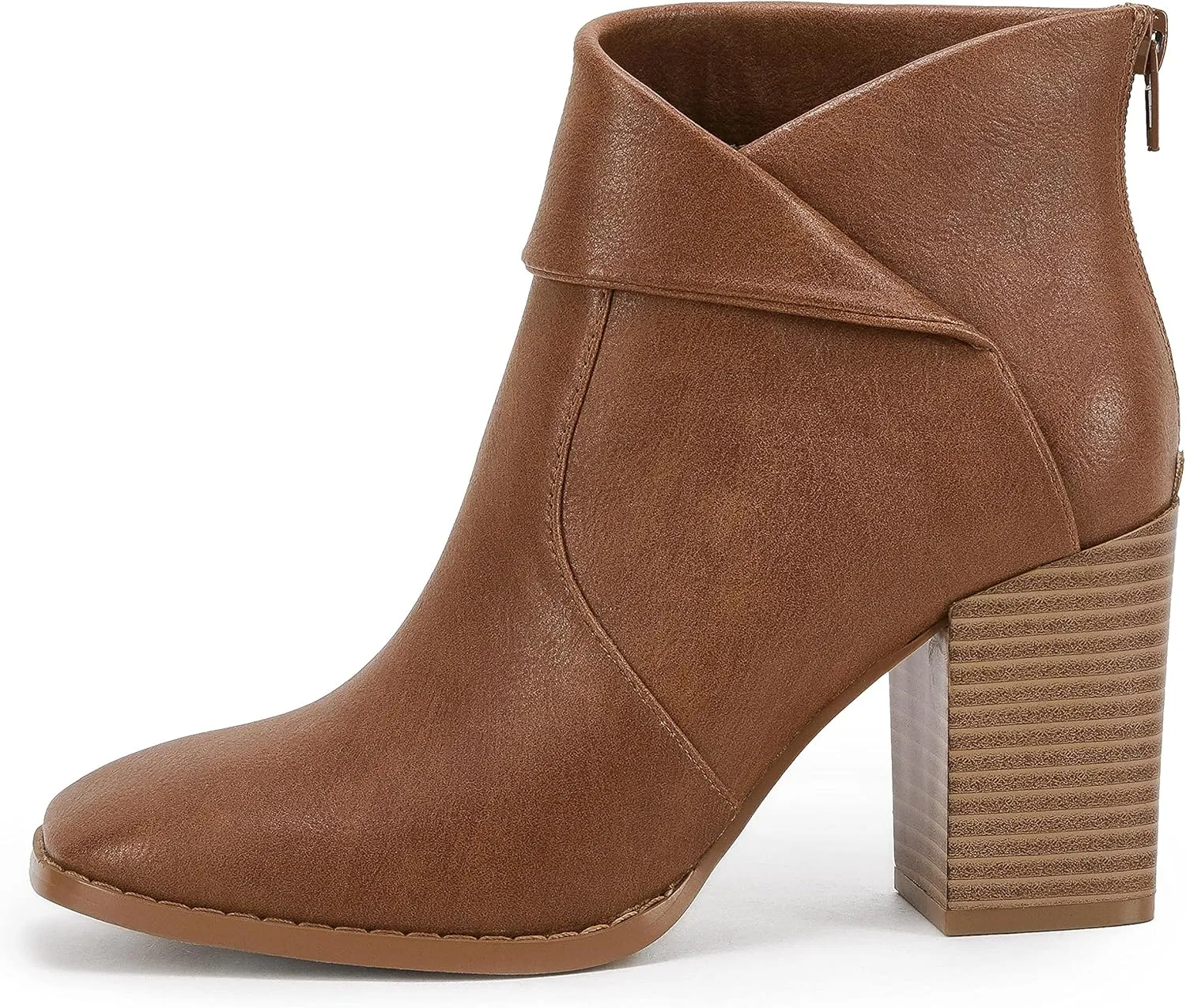 LAICIGO Women's Square Toe Ankle Boots High Chunky Stacked Heel Slip On Criss Cross Zipper Booties