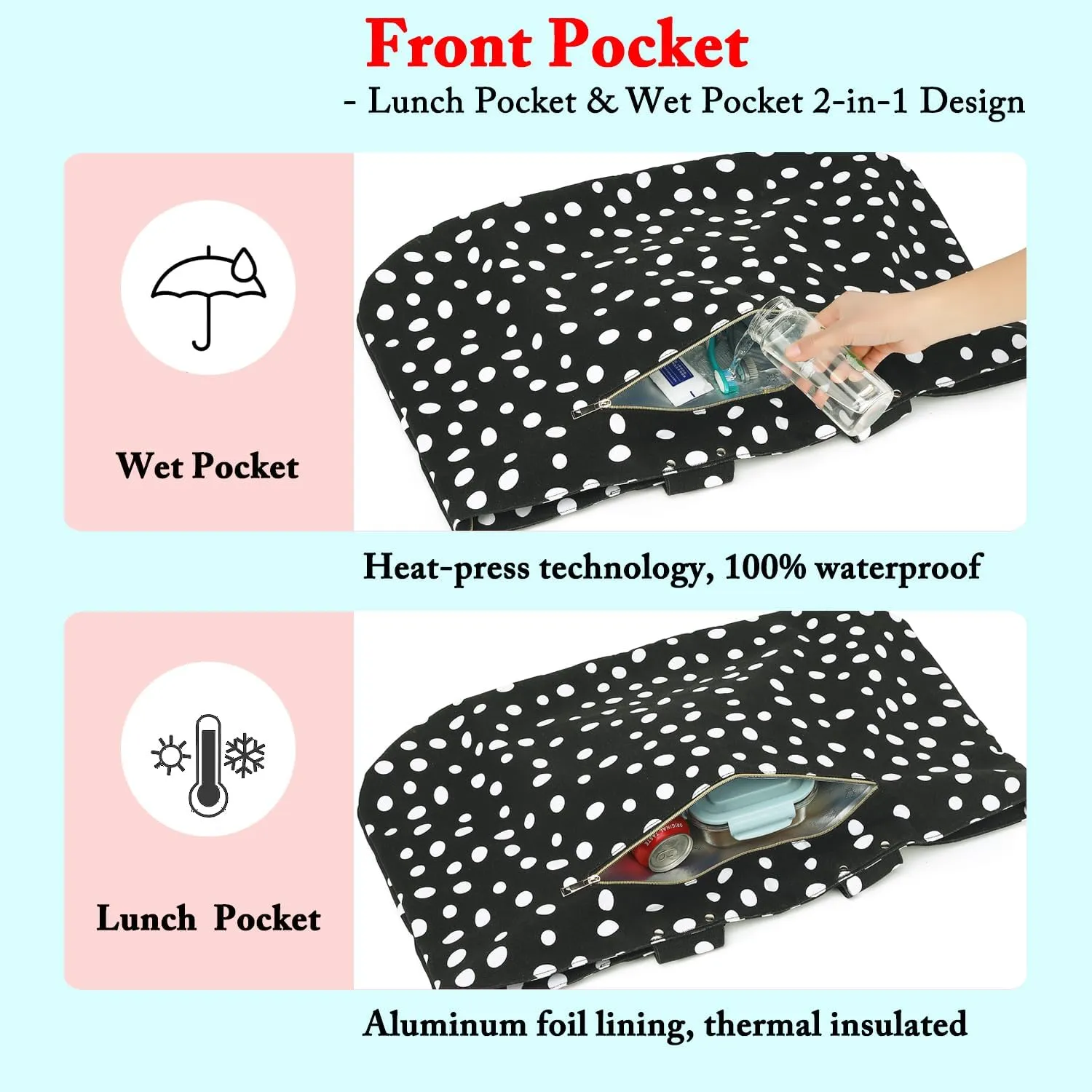 Large Beach Bag for Women, Waterproof Travel Tote Bag with Lunch/Wet Pocket for Weekender, Sandproof, Zipper Closure
