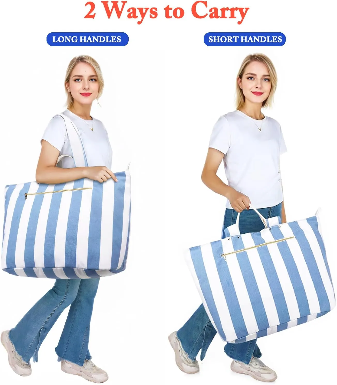Large Beach Bag for Women, Waterproof Travel Tote Bag with Lunch/Wet Pocket for Weekender, Sandproof, Zipper Closure