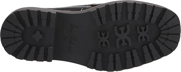 Laurs Wide Quick resolution Edelman On Leather Loafers Rounded Chunky Popular choice Slip Black Toe Sam Heeled