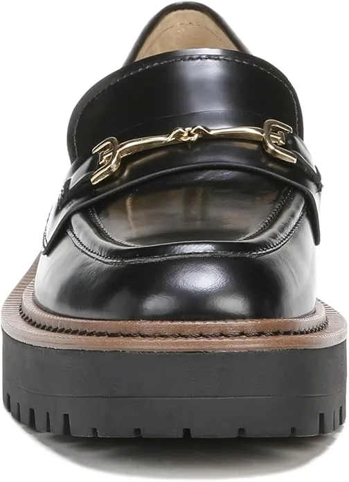 Laurs Wide Quick resolution Edelman On Leather Loafers Rounded Chunky Popular choice Slip Black Toe Sam Heeled