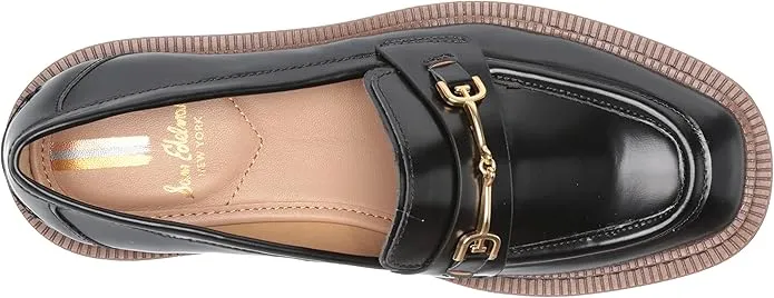 Laurs Wide Quick resolution Edelman On Leather Loafers Rounded Chunky Popular choice Slip Black Toe Sam Heeled