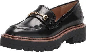 Laurs Wide Quick resolution Edelman On Leather Loafers Rounded Chunky Popular choice Slip Black Toe Sam Heeled