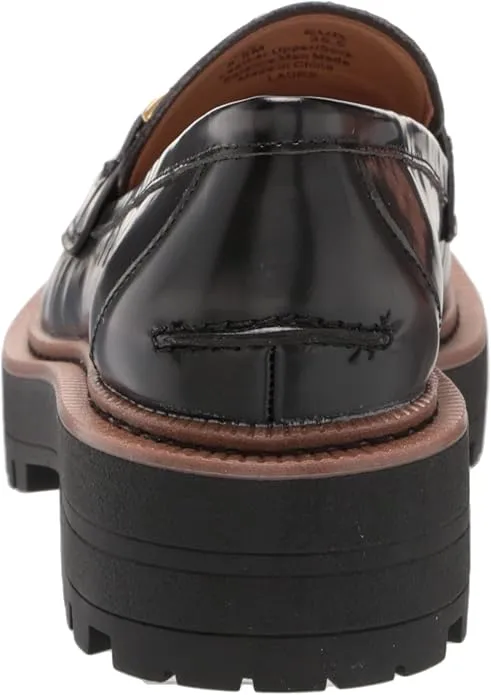 Laurs Wide Quick resolution Edelman On Leather Loafers Rounded Chunky Popular choice Slip Black Toe Sam Heeled