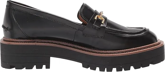 Laurs Wide Quick resolution Edelman On Leather Loafers Rounded Chunky Popular choice Slip Black Toe Sam Heeled