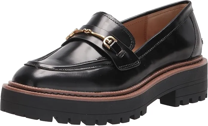 Laurs Wide Quick resolution Edelman On Leather Loafers Rounded Chunky Popular choice Slip Black Toe Sam Heeled