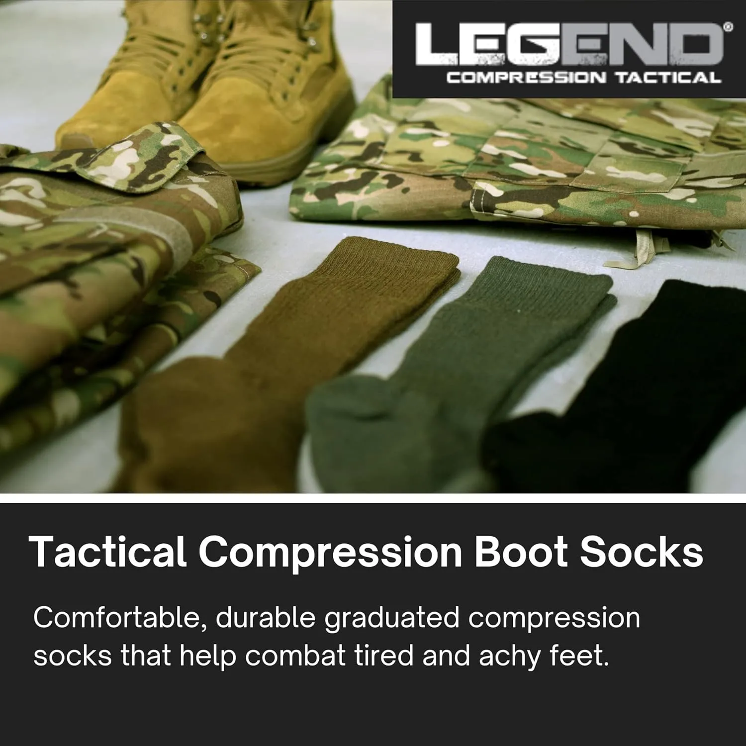 LEGEND Compression Tactical Merino Wool All-Weather Boot Socks - Mid-Calf Military for Men and Women