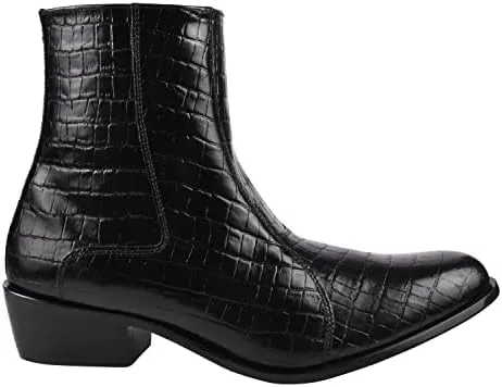 LIBERTYZENO Mens Chelsea Side Zipper Ankle Boots Snake Print Leather Retro Dress Boots