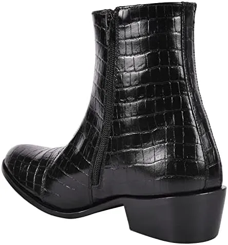 LIBERTYZENO Mens Chelsea Side Zipper Ankle Boots Snake Print Leather Retro Dress Boots
