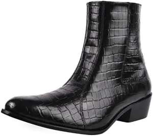 LIBERTYZENO Mens Chelsea Side Zipper Ankle Boots Snake Print Leather Retro Dress Boots