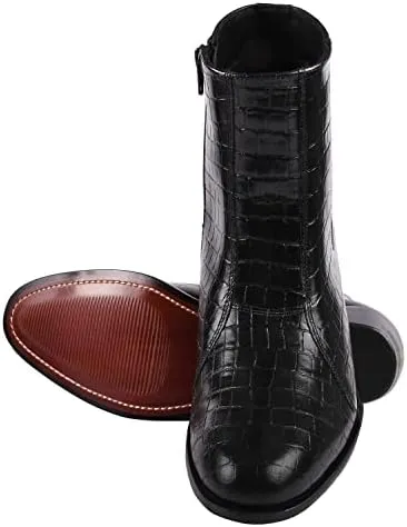 LIBERTYZENO Mens Chelsea Side Zipper Ankle Boots Snake Print Leather Retro Dress Boots