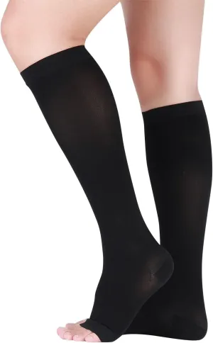 LIN PERFORMANCE 20-30 mmHg Medical Compression Socks for Women and Men Knee High Open Toe Stockings Varicose Vein Swollen legs(XXL,Black)