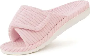 Litfun Orthopedic House Slippers for Women Adjustable Arch Support Indoor Slippers Open Toe Corduroy Bedroom Shoes