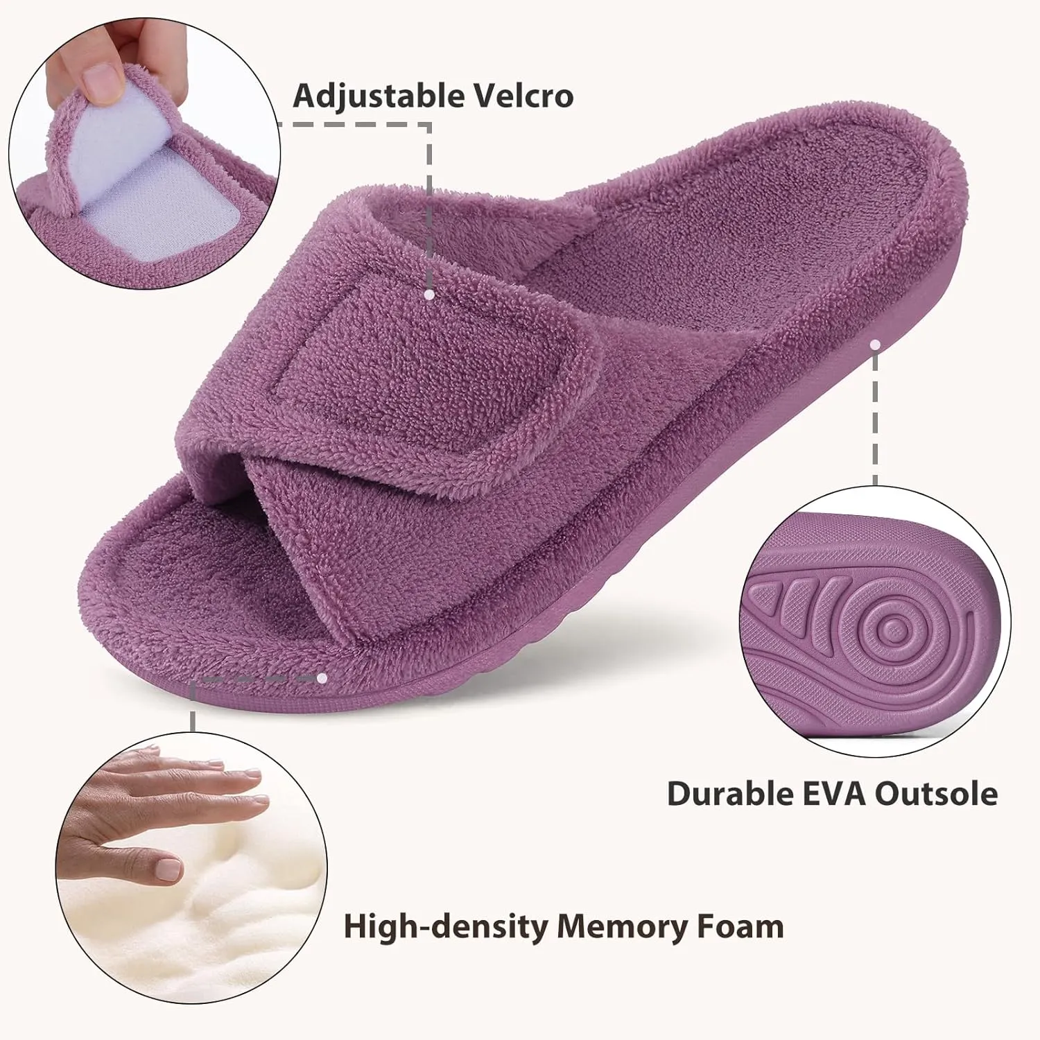 Litfun Women's Orthopedic Slippers with Arch Support Adjustable Open Toe House Shoes for Plantar Fasciitis