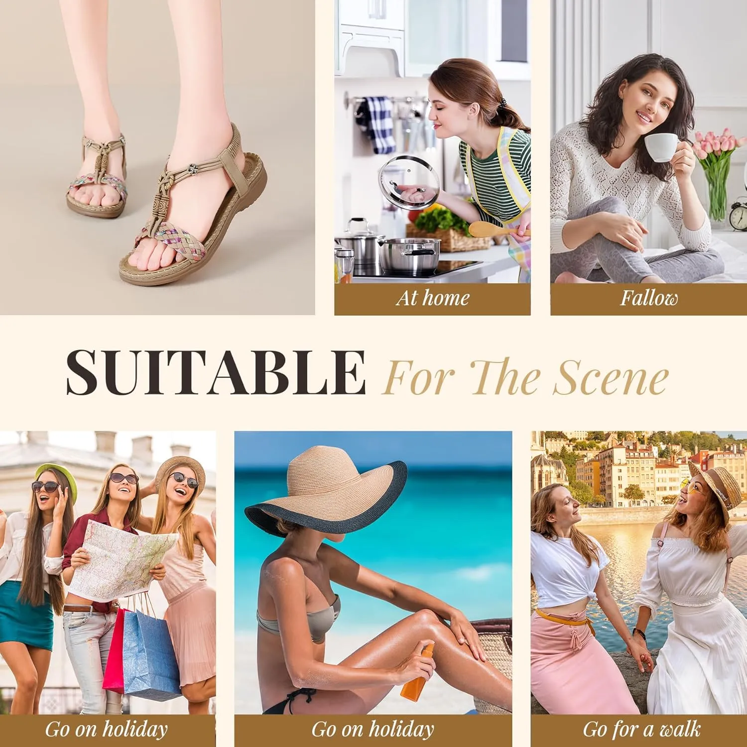 Littleplum Women Sandals Arch Support Handmade Bohemian Braided Flat Sandals Comfort Walking Beach Ankle Elastic Summer Shoes