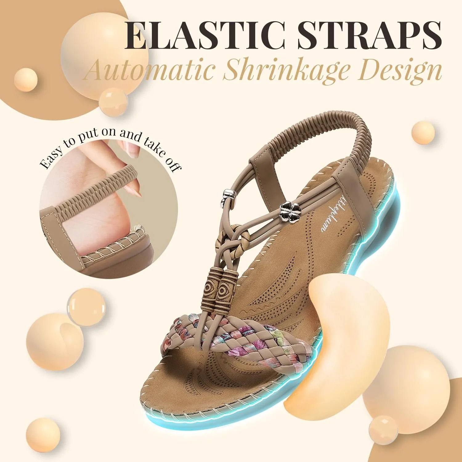 Littleplum Women Sandals Arch Support Handmade Bohemian Braided Flat Sandals Comfort Walking Beach Ankle Elastic Summer Shoes