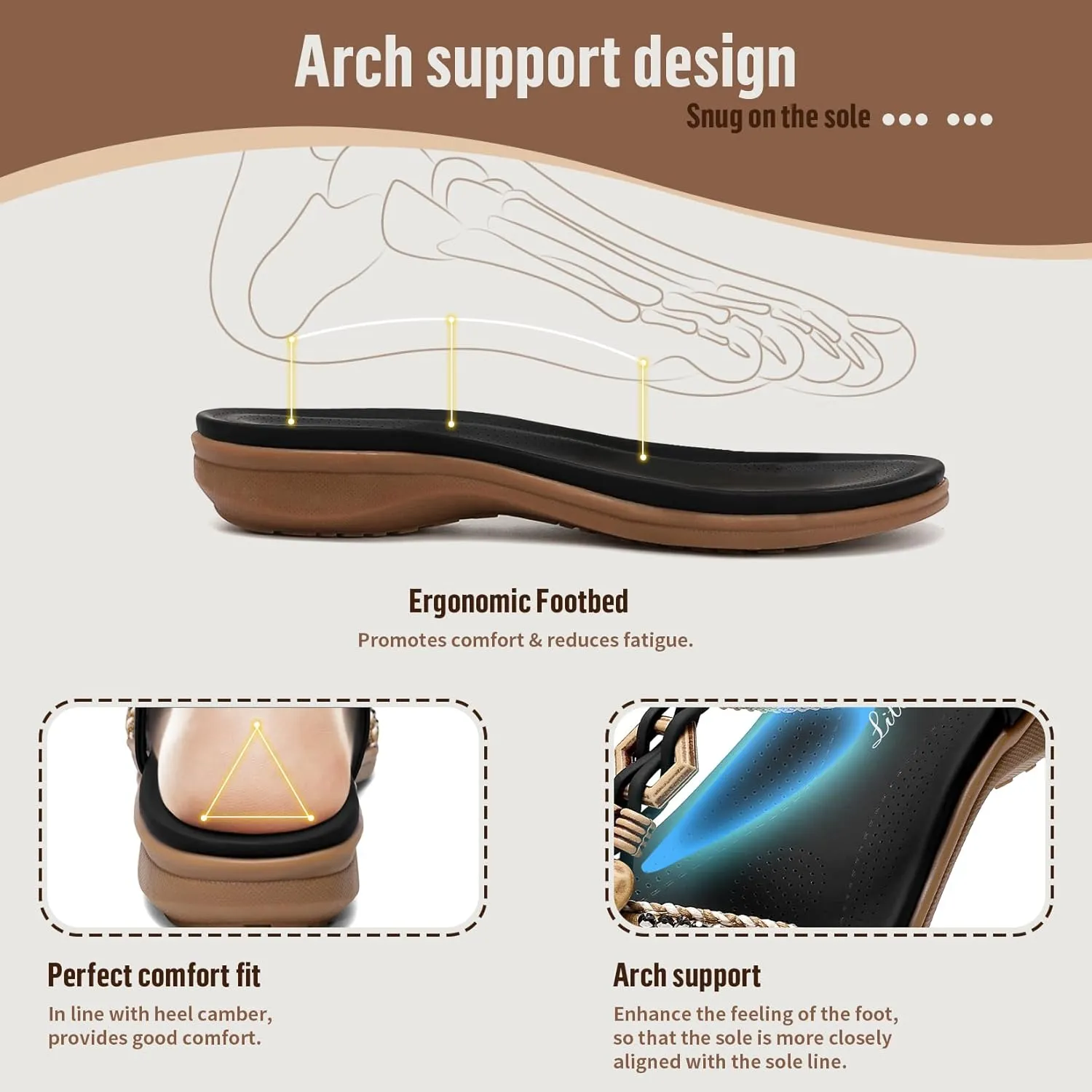 Littleplum Women Sandals Comfortable Braided Summer Flat Slides Arch Support Beach Dressy Sandals Ankle Elastic Shoes