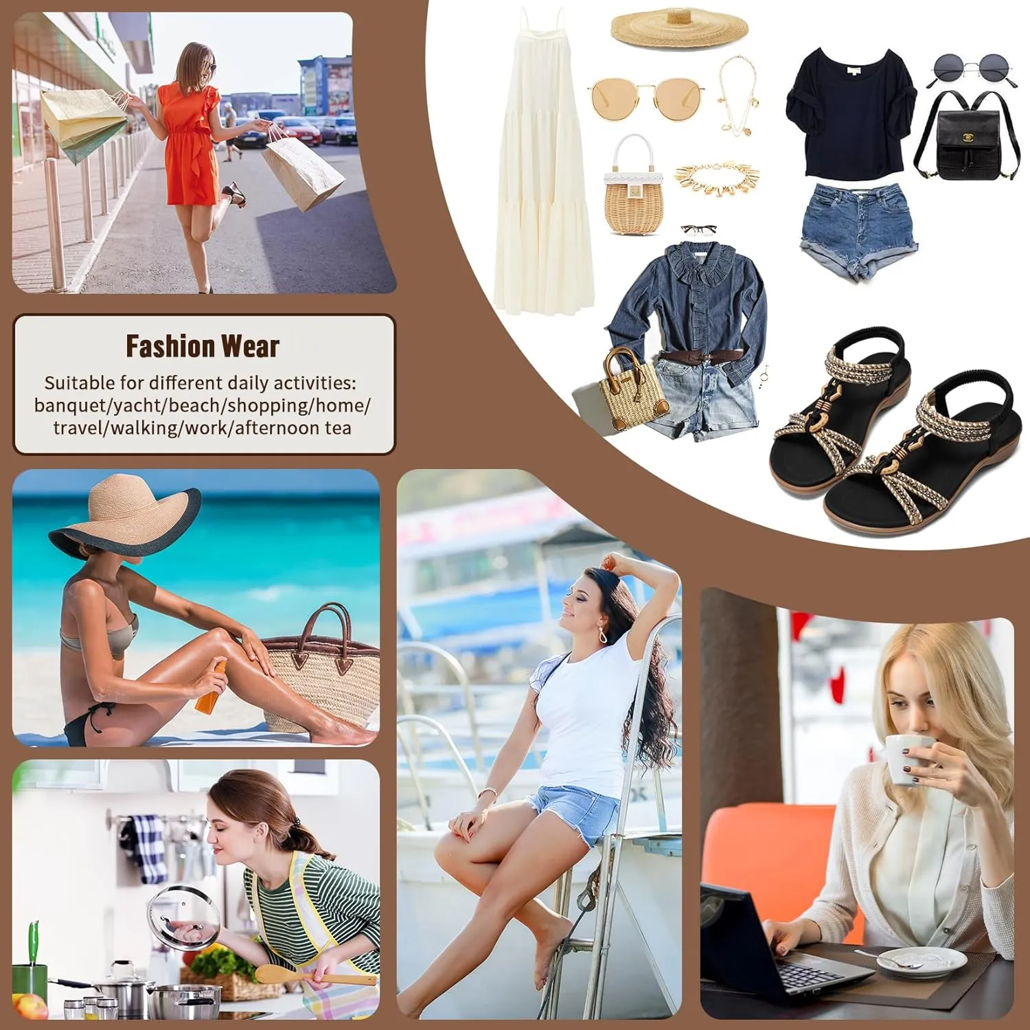Littleplum Women Sandals Comfortable Braided Summer Flat Slides Arch Support Beach Dressy Sandals Ankle Elastic Shoes