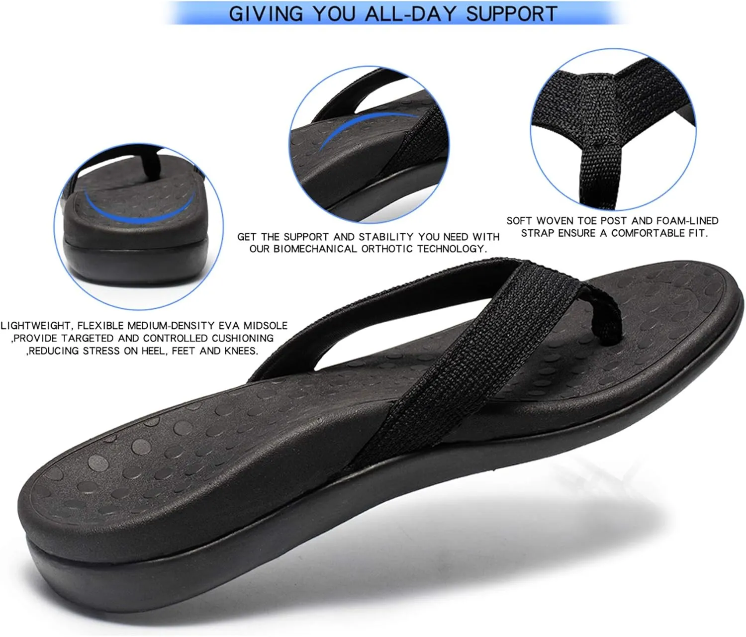 LLSOARSS Plantar Fasciitis Feet Sandal with Arch Support - Best Orthotic flip Flops for Flat Feet，Heel Pain- for Women