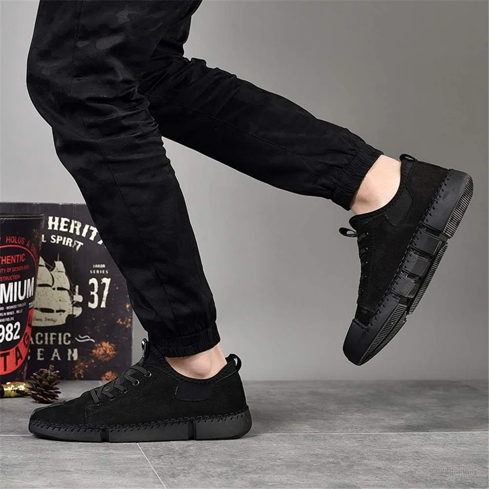 LLTMALL Men's Classic Handmade Leather Flats Leisure Lace-up Driving Shoes Skate Shoes