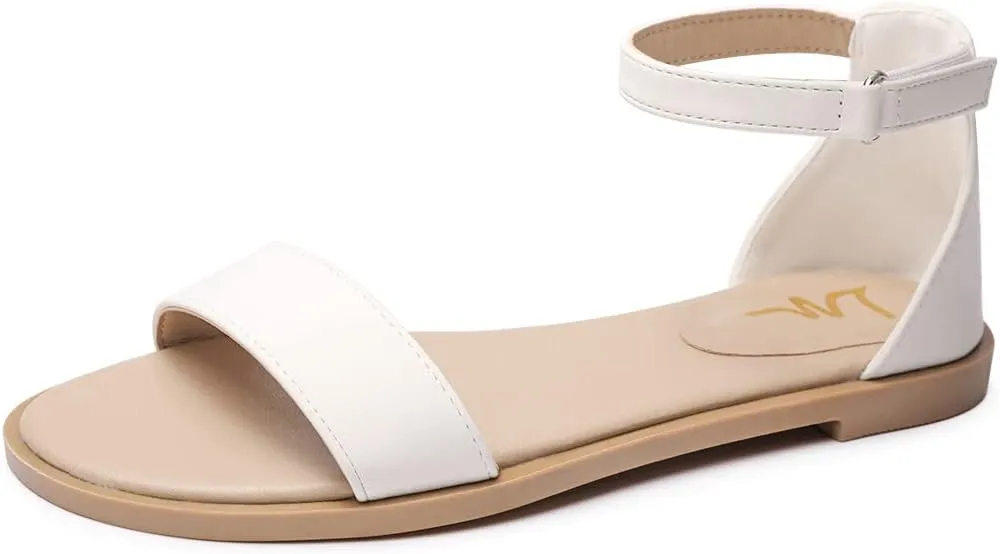 LM Women's Flat Sandals Open Toe One Band Ankle Strap Sandals Casual Summer Flat Sandals