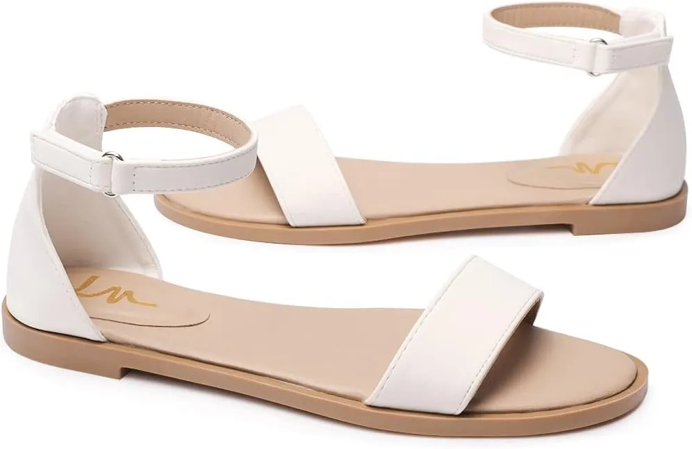 LM Women's Flat Sandals Open Toe One Band Ankle Strap Sandals Casual Summer Flat Sandals