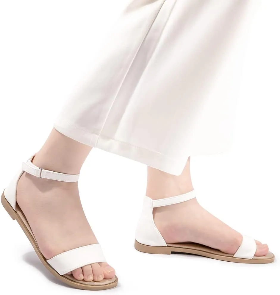 LM Women's Flat Sandals Open Toe One Band Ankle Strap Sandals Casual Summer Flat Sandals