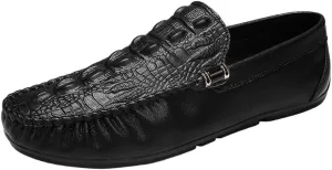 Loafers for Men Round Toe Solid Color Crocodile Print Lightweight Flexible Comfortable Casual Non-Slip Low Heel Work Shoes
