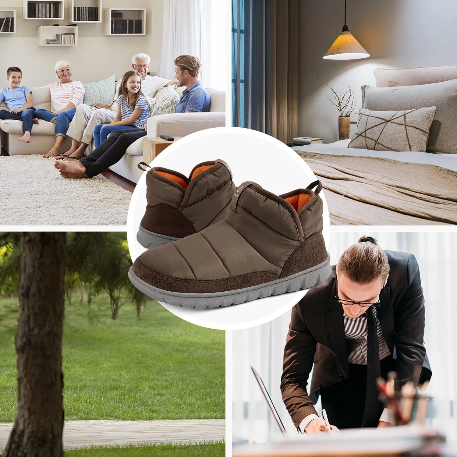LongBay Mens Bootie Slippers with Memory Foam Indoor Outdoor Warm House Shoes Sport Lounge Camping Boots