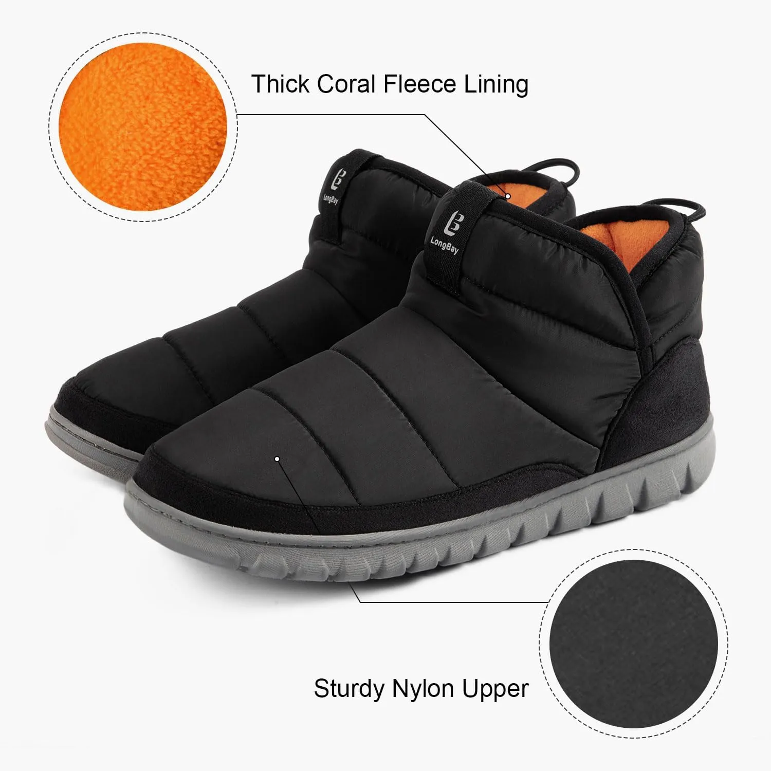 LongBay Mens Bootie Slippers with Memory Foam Indoor Outdoor Warm House Shoes Sport Lounge Camping Boots