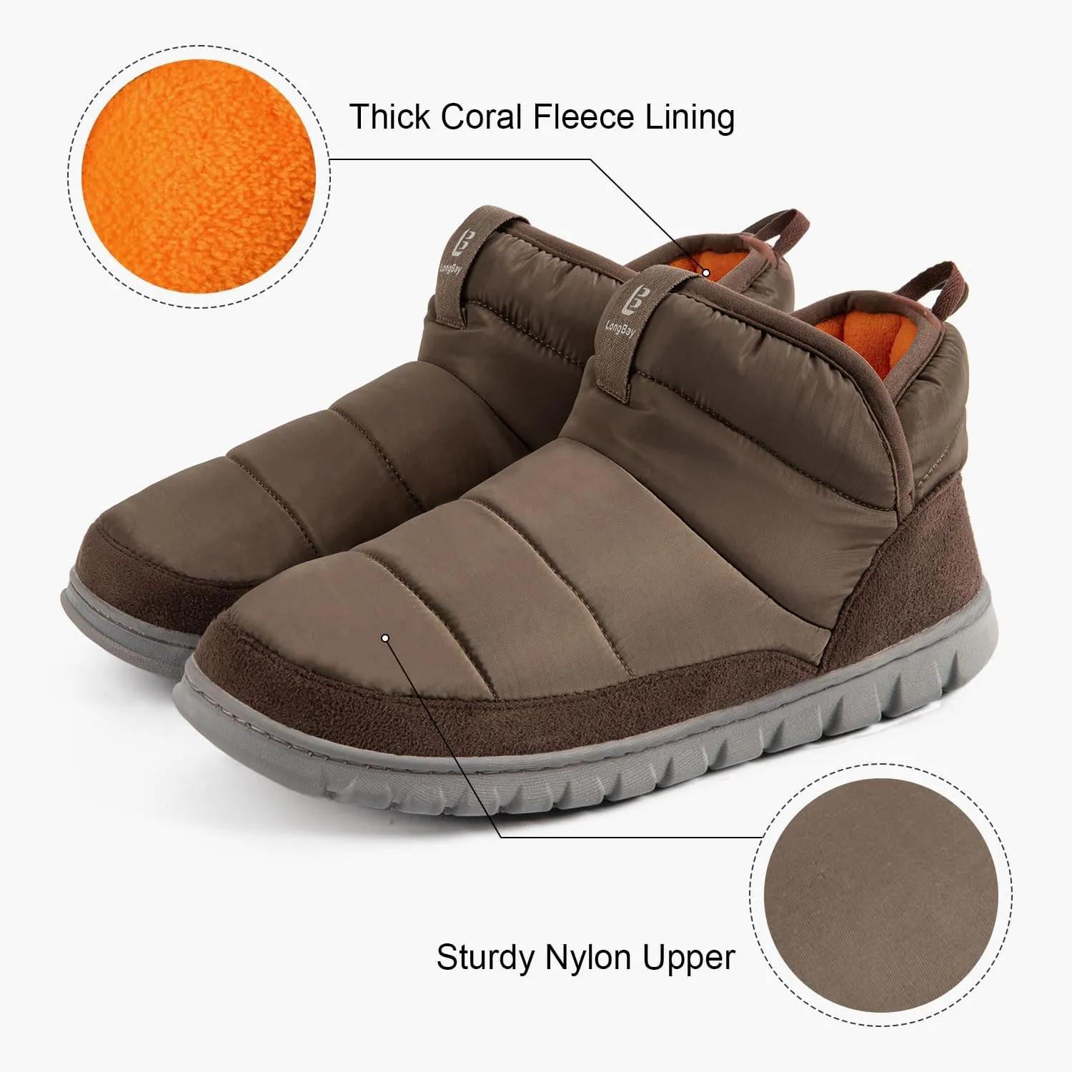 LongBay Mens Bootie Slippers with Memory Foam Indoor Outdoor Warm House Shoes Sport Lounge Camping Boots