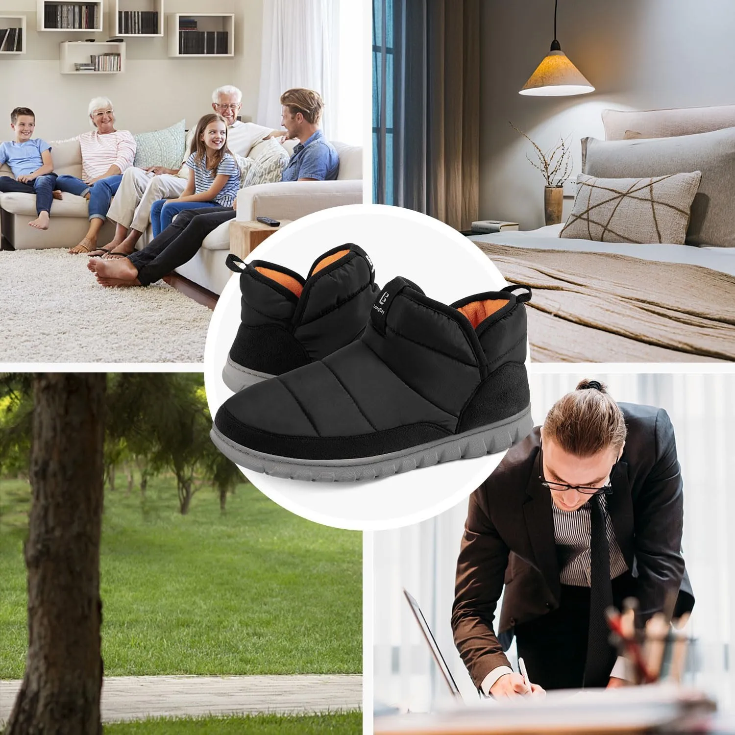 LongBay Mens Bootie Slippers with Memory Foam Indoor Outdoor Warm House Shoes Sport Lounge Camping Boots