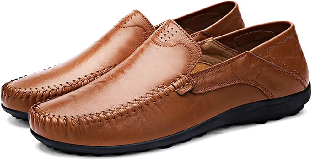 LOUECHY Men's Leather Slip-On Loafer Lightweight Driving Shoes Casual Moccasin Slipper