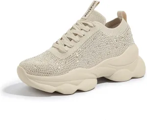 LUCKY STEP Women's Chunky Rhinestone Sneaker Sparkly Bling Bedazzled Mesh Slip on Elastic Sock Glitter Shiny Rave Walking Shoes