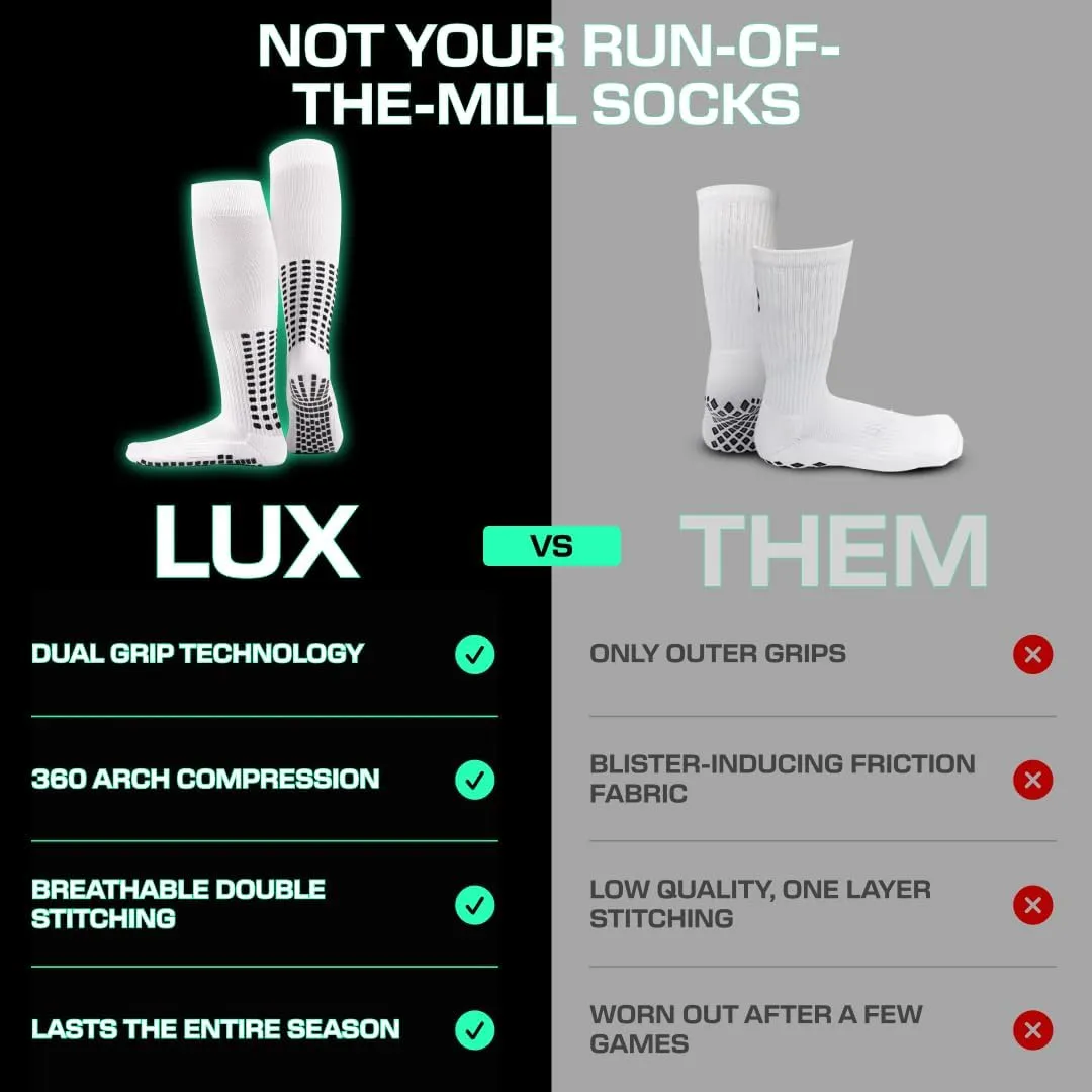 LUX Anti Slip Soccer Knee Socks,Non Slip Football/Basketball/Hockey Sports Grip Socks