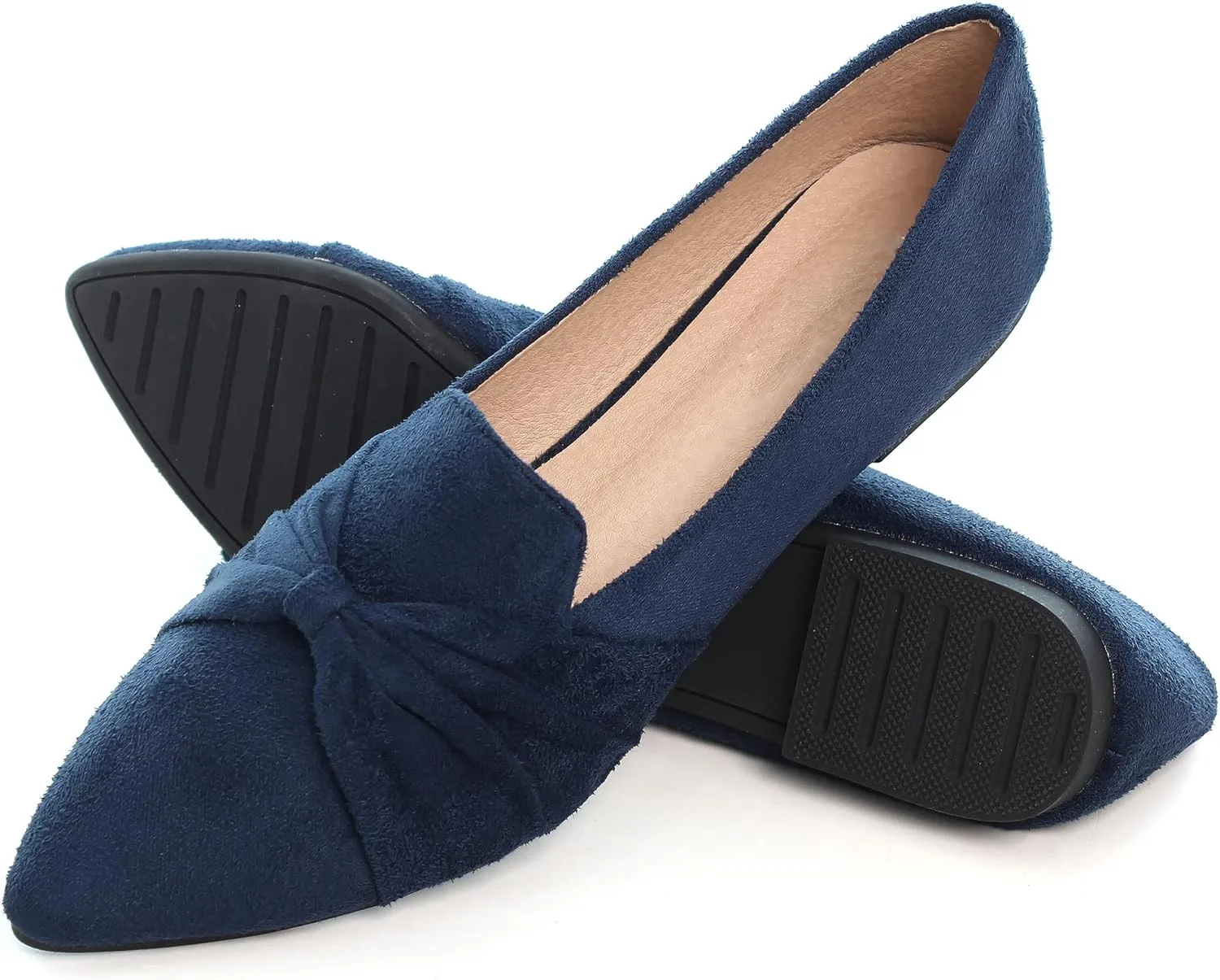 LUXINYU Women's Slip on Flats,Pointed Toe Solid Classic Ballet Dance Shoes Elegant Bow Soft Comfortable Memory Foam Suede Flat Shoes