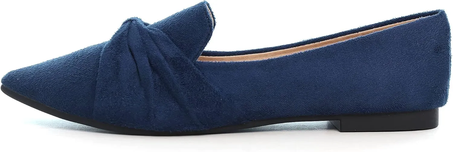 LUXINYU Women's Slip on Flats,Pointed Toe Solid Classic Ballet Dance Shoes Elegant Bow Soft Comfortable Memory Foam Suede Flat Shoes