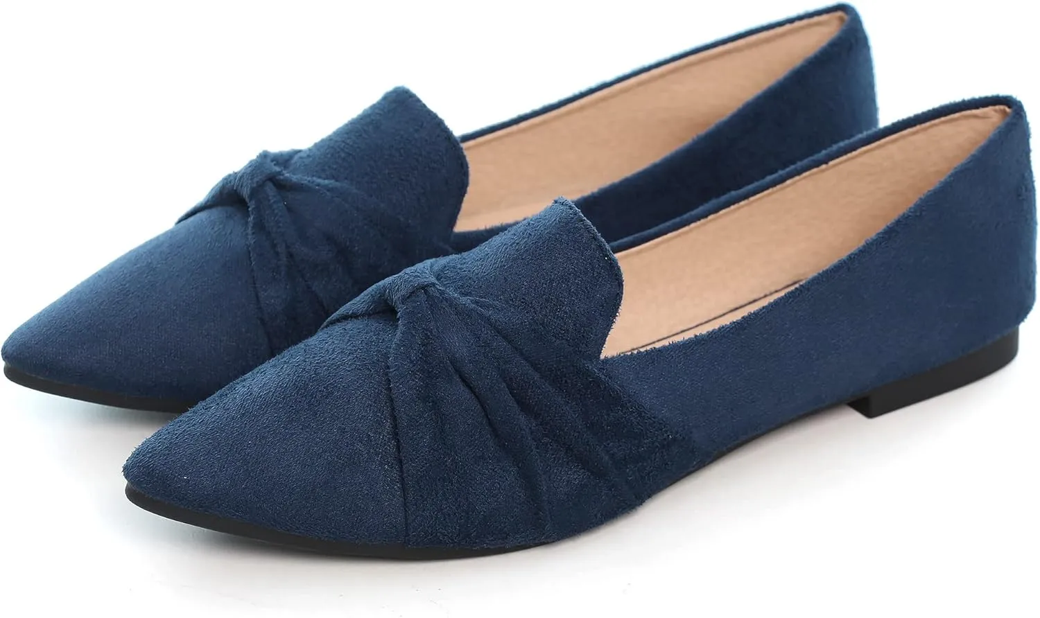 LUXINYU Women's Slip on Flats,Pointed Toe Solid Classic Ballet Dance Shoes Elegant Bow Soft Comfortable Memory Foam Suede Flat Shoes