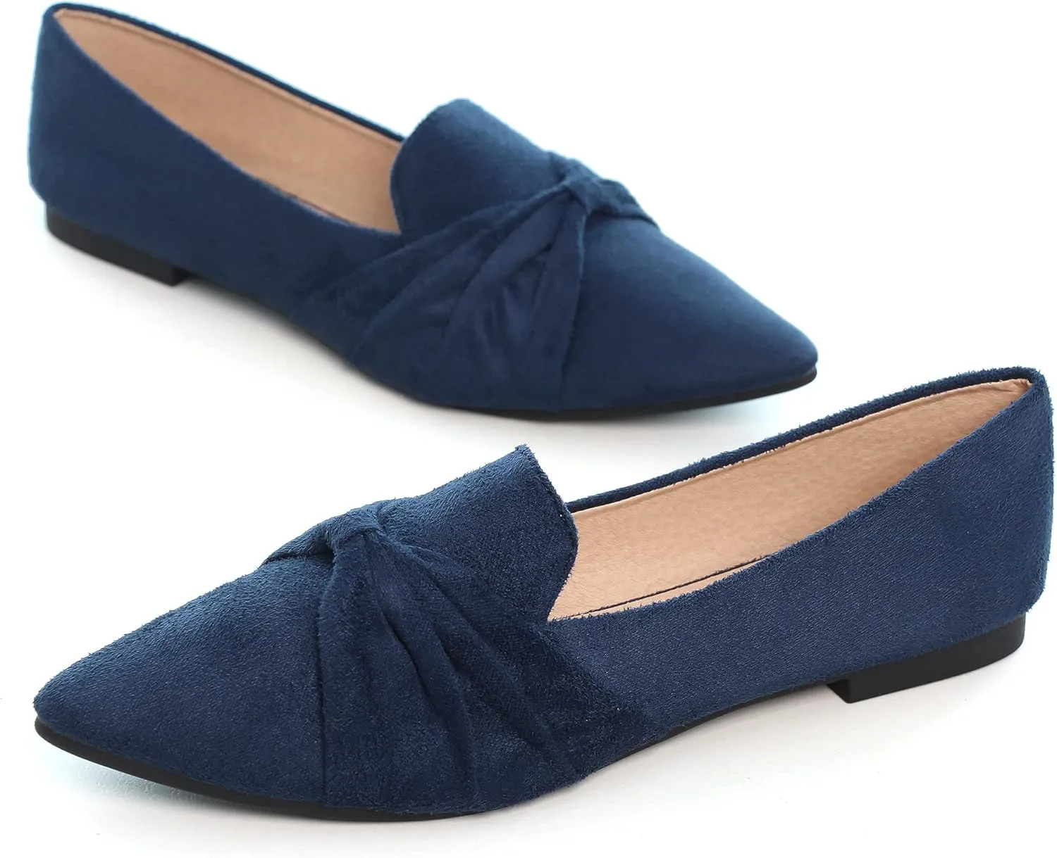LUXINYU Women's Slip on Flats,Pointed Toe Solid Classic Ballet Dance Shoes Elegant Bow Soft Comfortable Memory Foam Suede Flat Shoes
