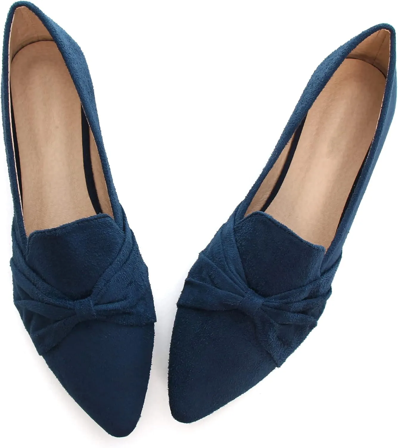 LUXINYU Women's Slip on Flats,Pointed Toe Solid Classic Ballet Dance Shoes Elegant Bow Soft Comfortable Memory Foam Suede Flat Shoes