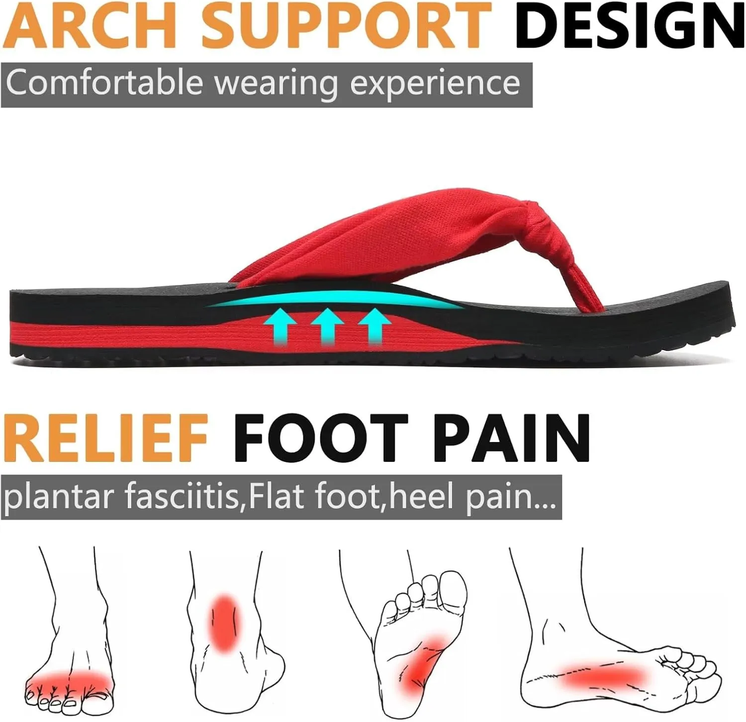 MAIITRIP Womens Comfortable Cloth Strap Flip Flops with Arch Support