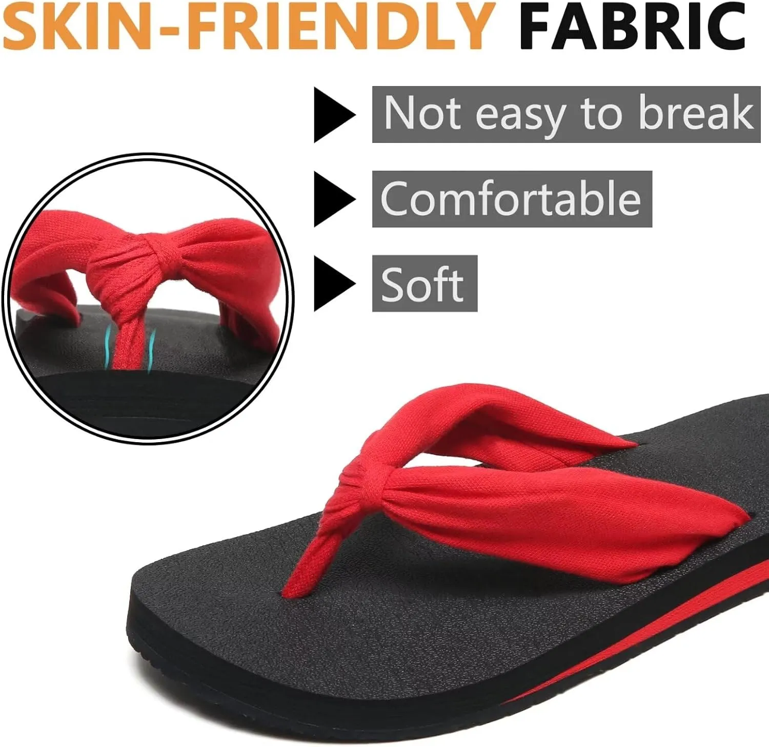 MAIITRIP Womens Comfortable Cloth Strap Flip Flops with Arch Support
