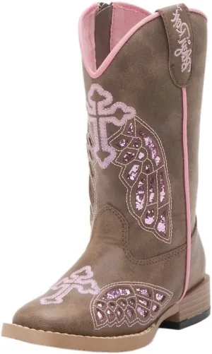 M&F Western Blazin Roxx Girls' Gracie Wings And Cross Inlay Boot Brown 13 D(M) US