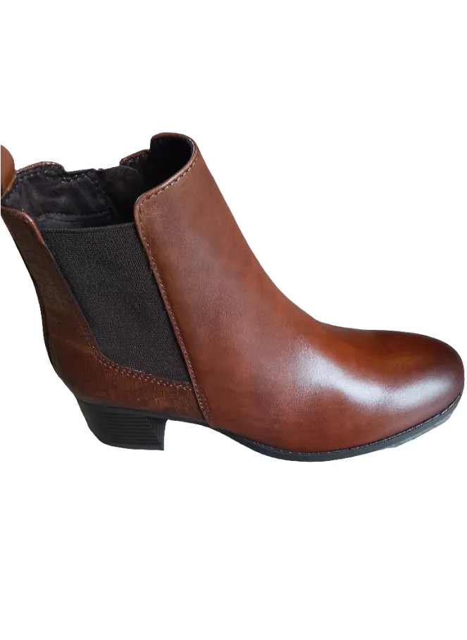Marco Tozzi Light Brown Block Heeled Leather Ankle Boot
