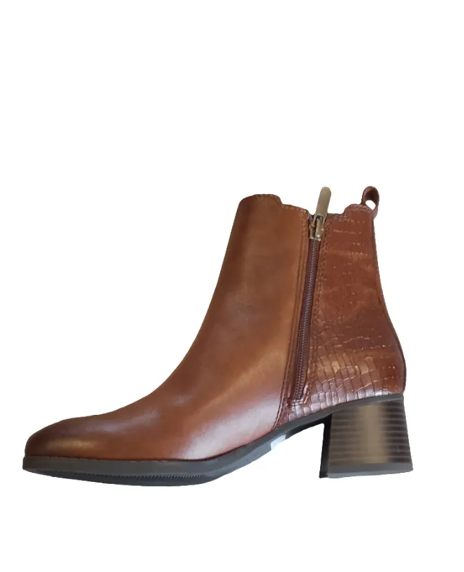Marco Tozzi Light Brown Block Heeled Leather Ankle Boot