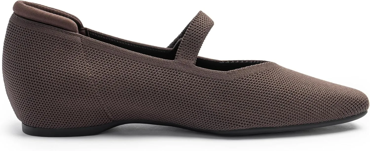 Mary Jane Flat Shoes for Women with Arch Support and Concealed Low Wedge Heel, Comfortable Women Square Toe Ballet Flats Knit Dress Shoes